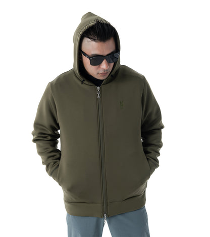 メンズワッペン切替フードパーカー