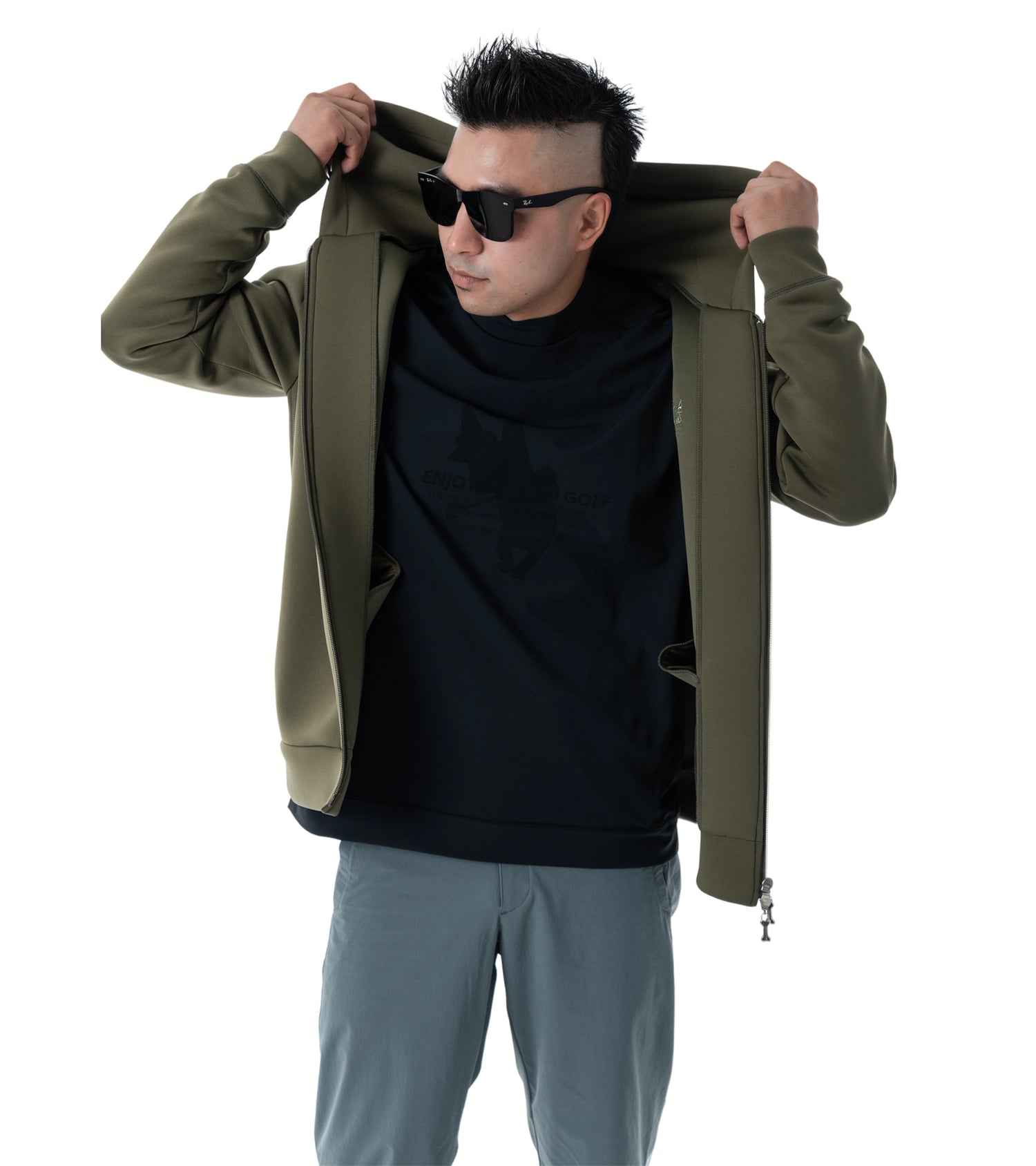 メンズワッペン切替フードパーカー