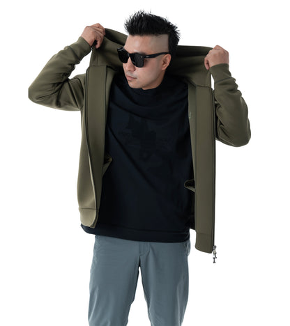 メンズワッペン切替フードパーカー