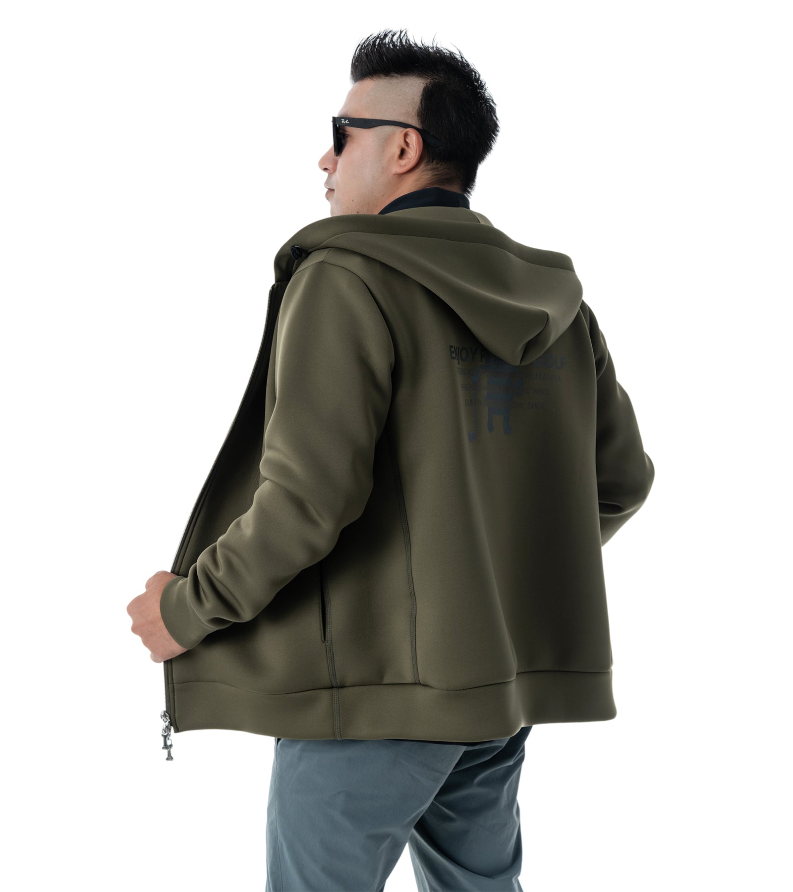 メンズワッペン切替フードパーカー