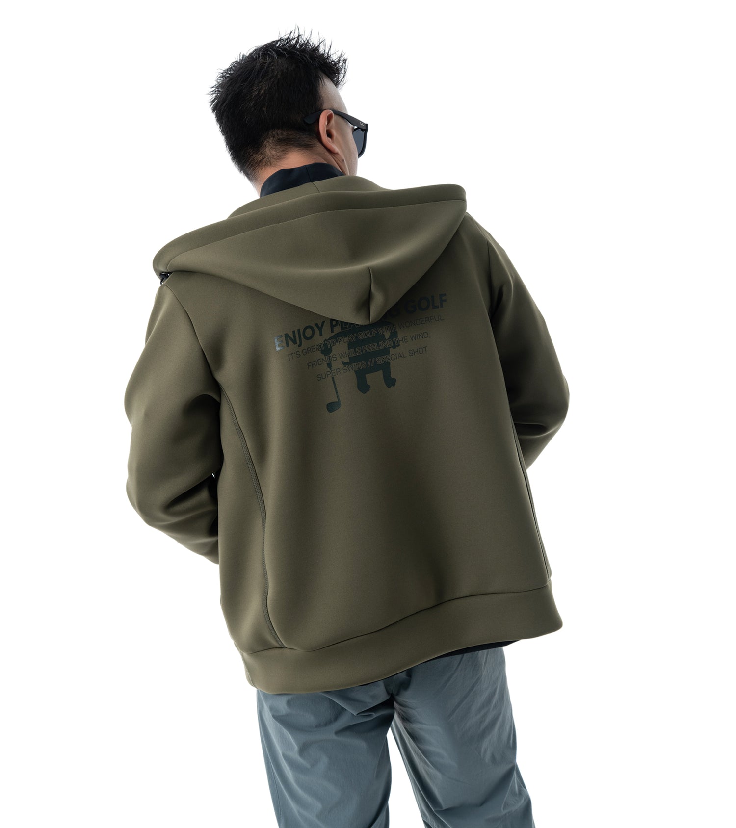 メンズワッペン切替フードパーカー