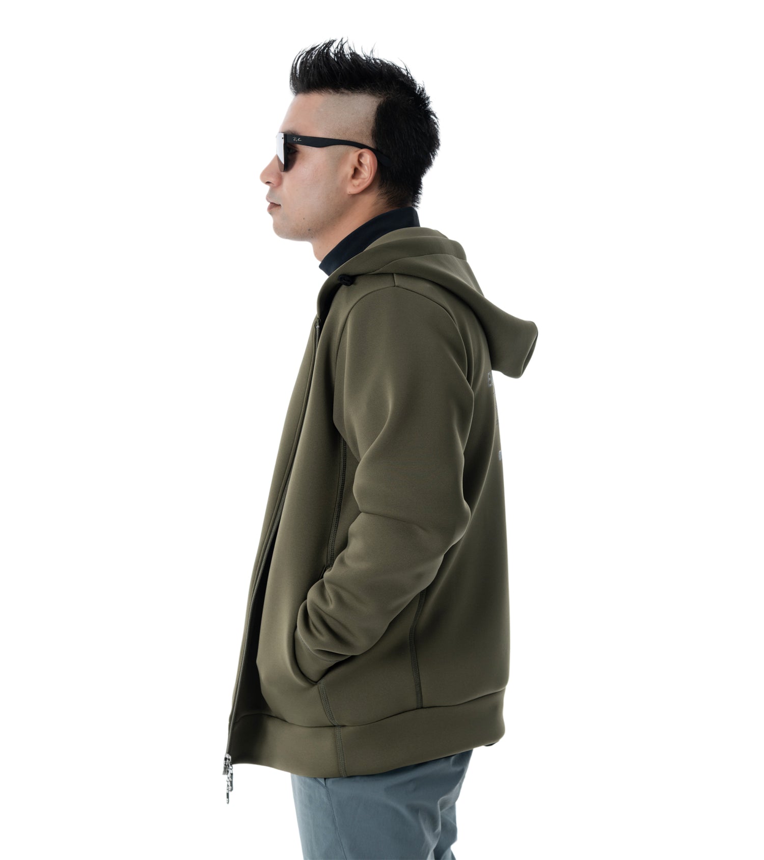 メンズワッペン切替フードパーカー