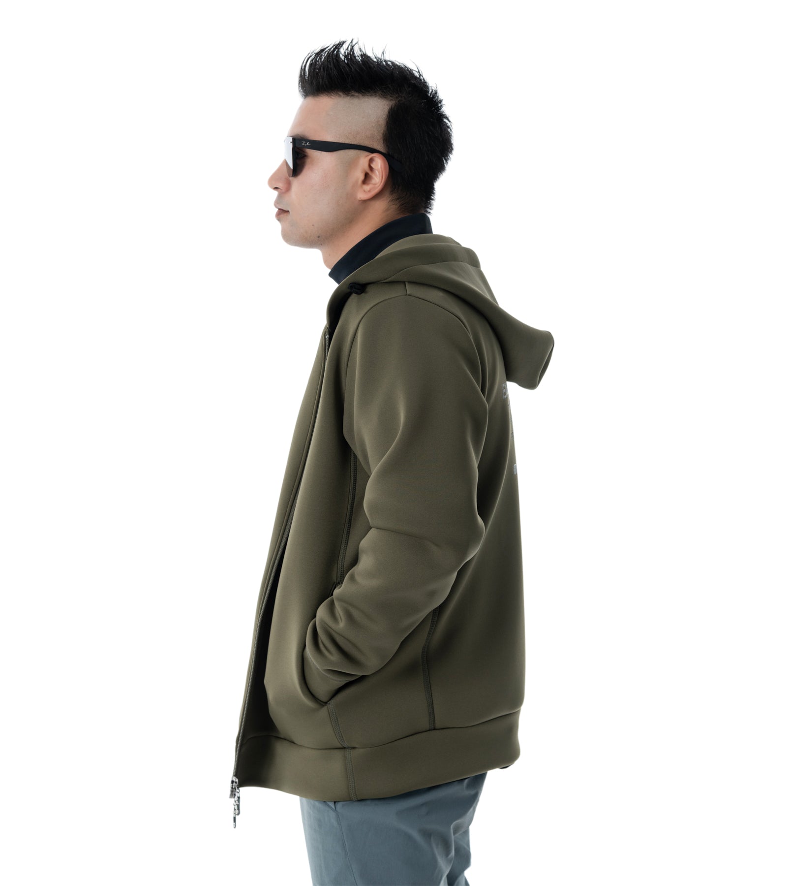 メンズワッペン切替フードパーカー