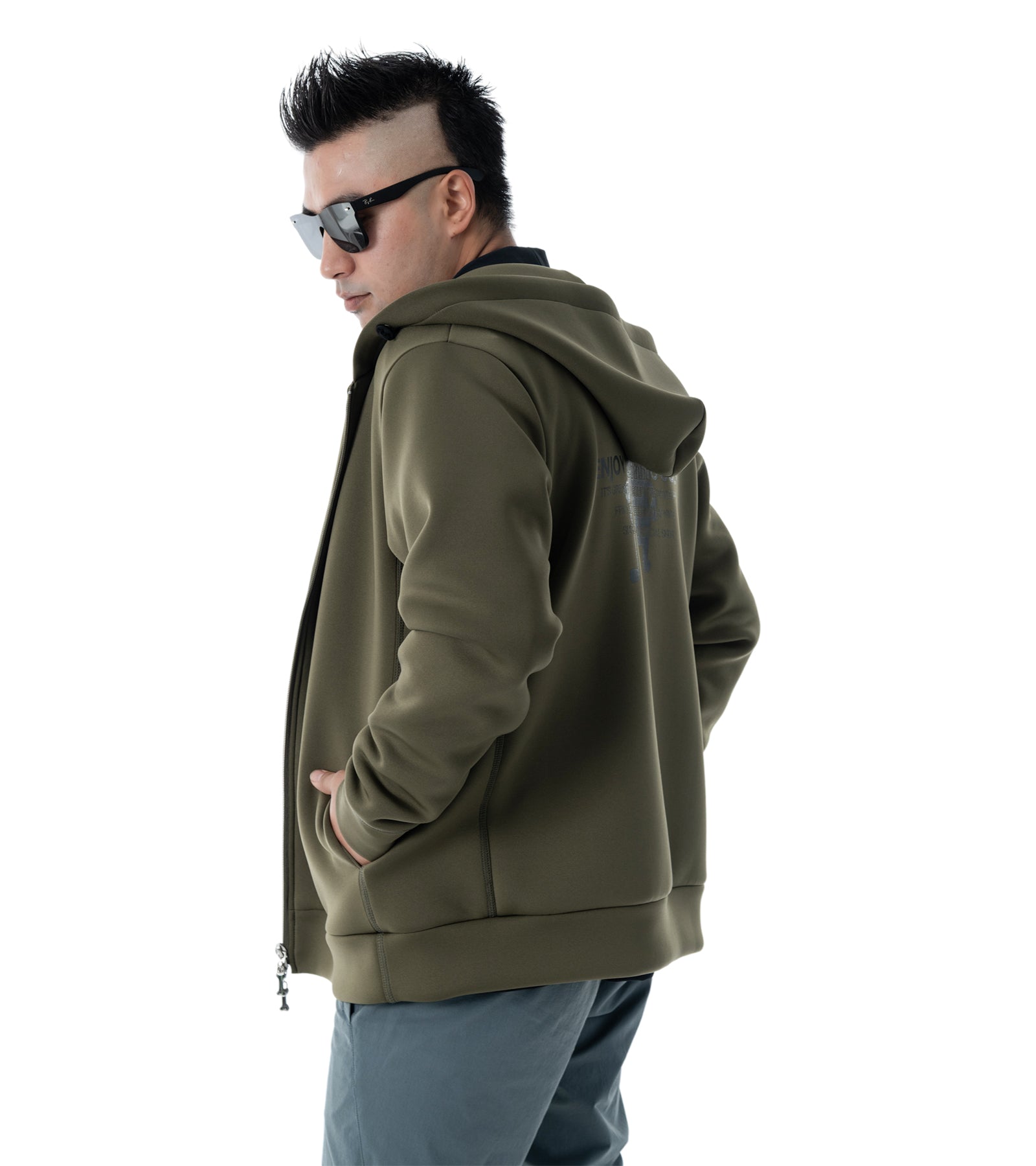 メンズワッペン切替フードパーカー