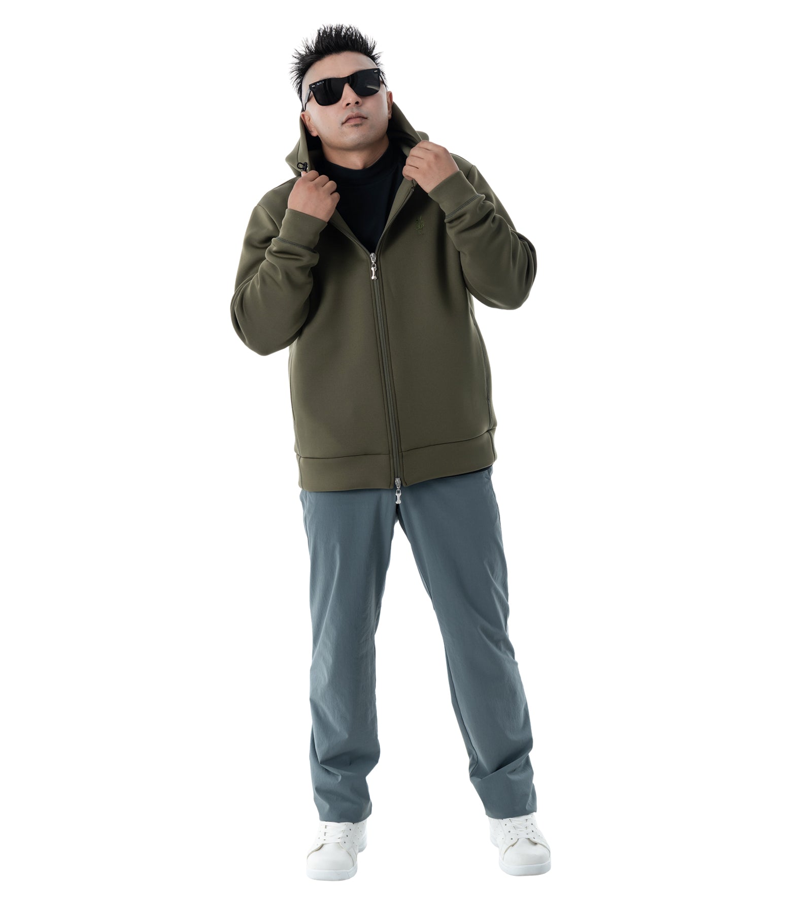 メンズワッペン切替フードパーカー