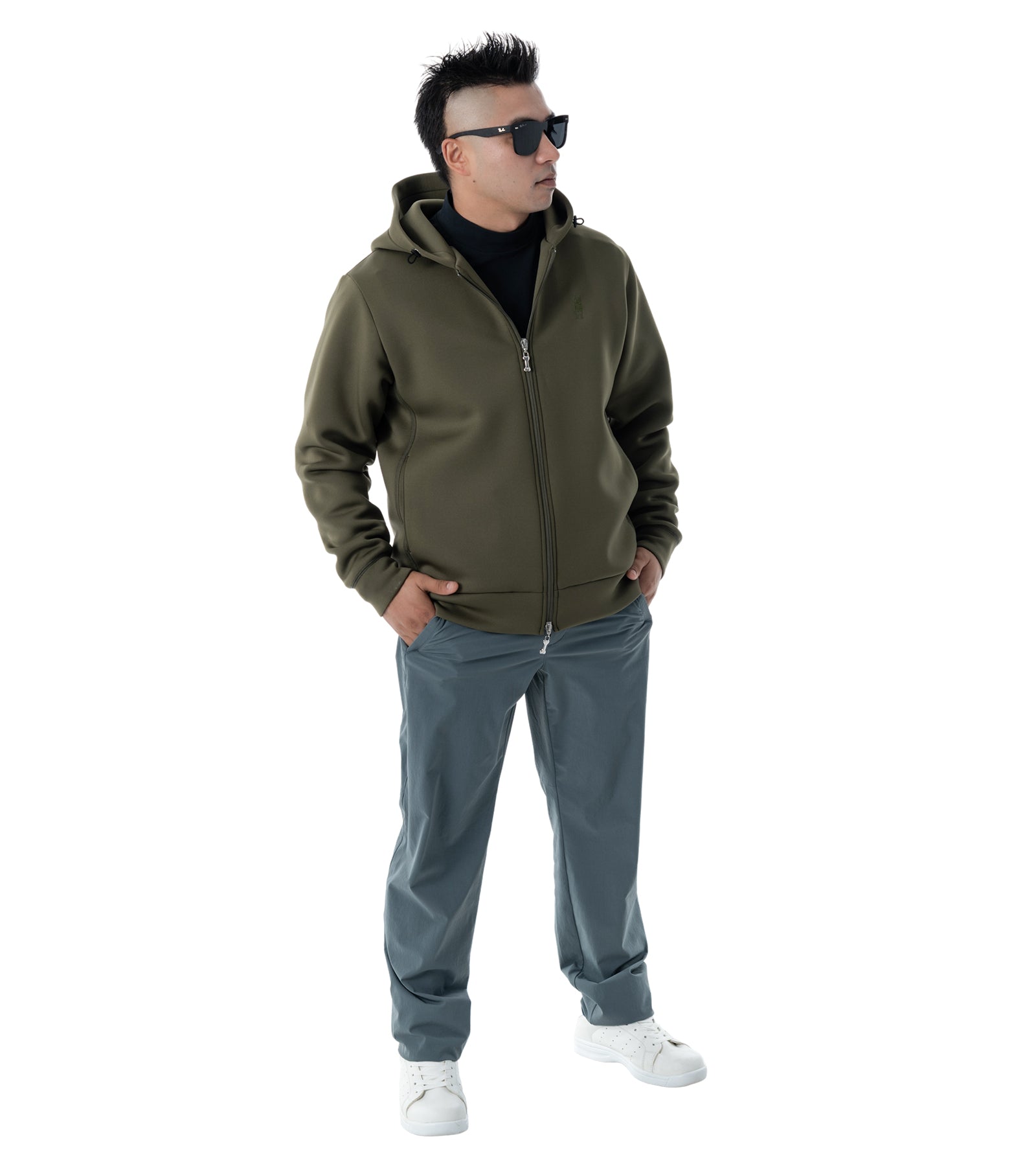 メンズワッペン切替フードパーカー