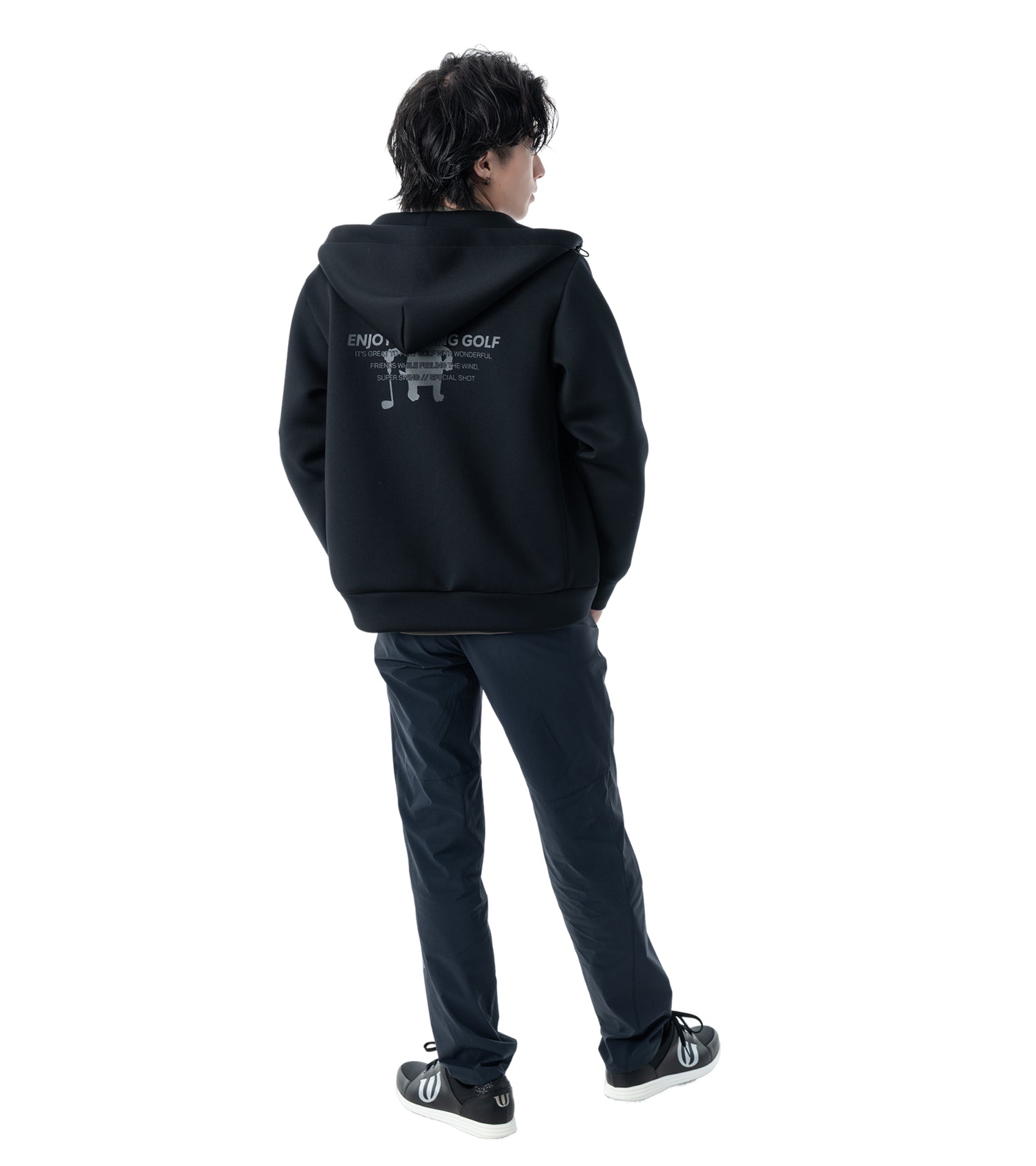 メンズワッペン切替フードパーカー