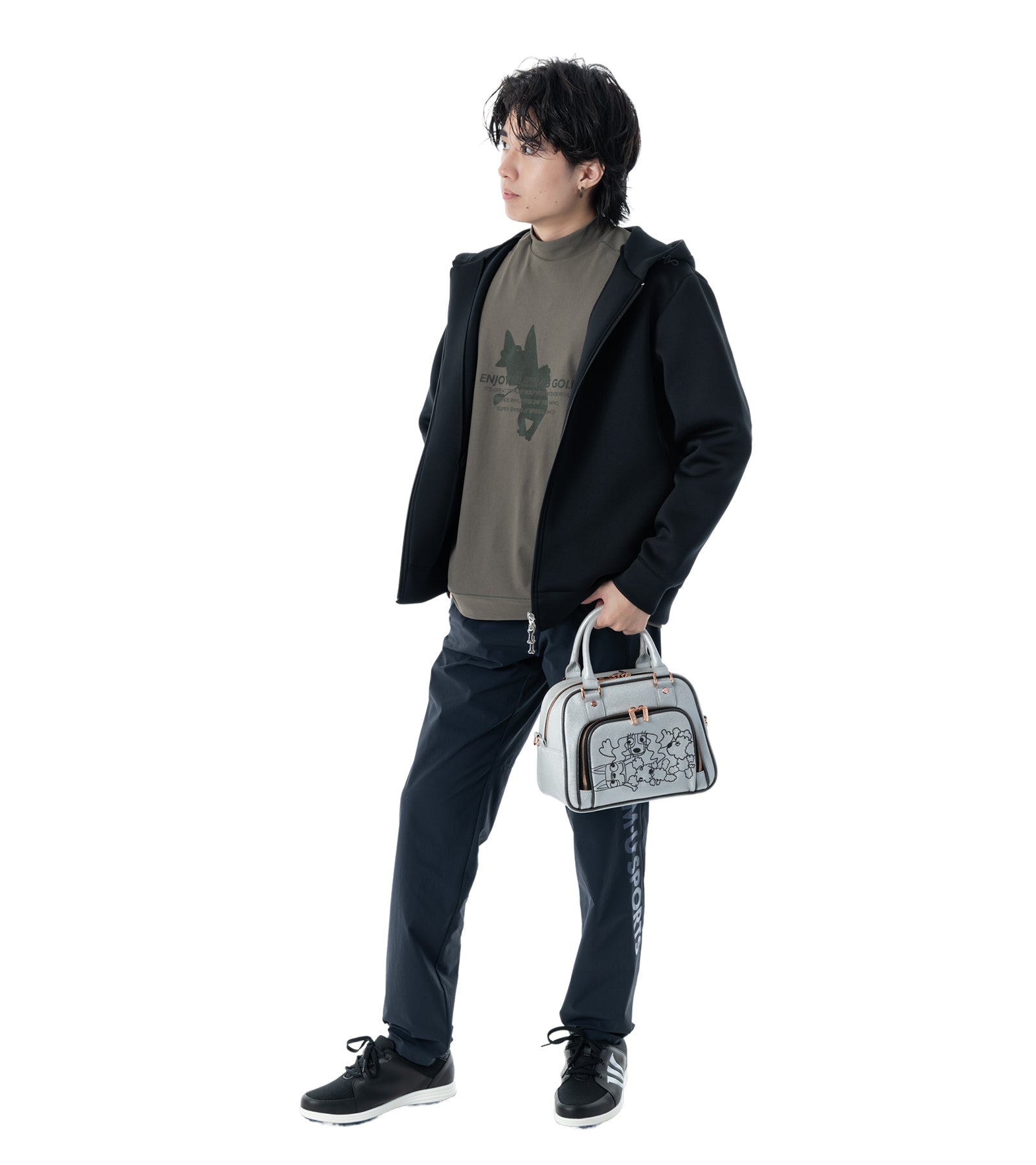 メンズワッペン切替フードパーカー