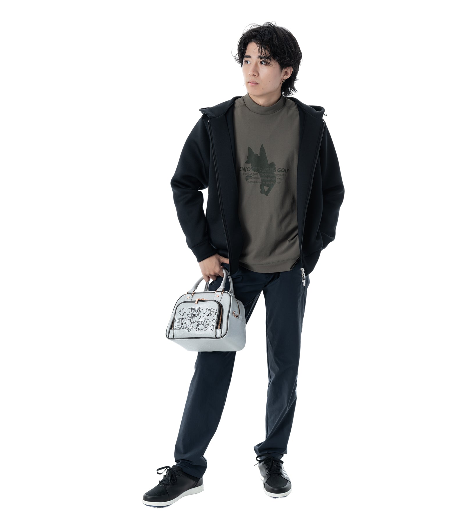 メンズワッペン切替フードパーカー