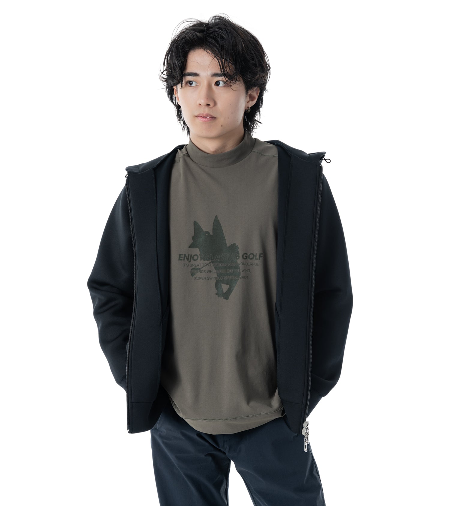 メンズワッペン切替フードパーカー