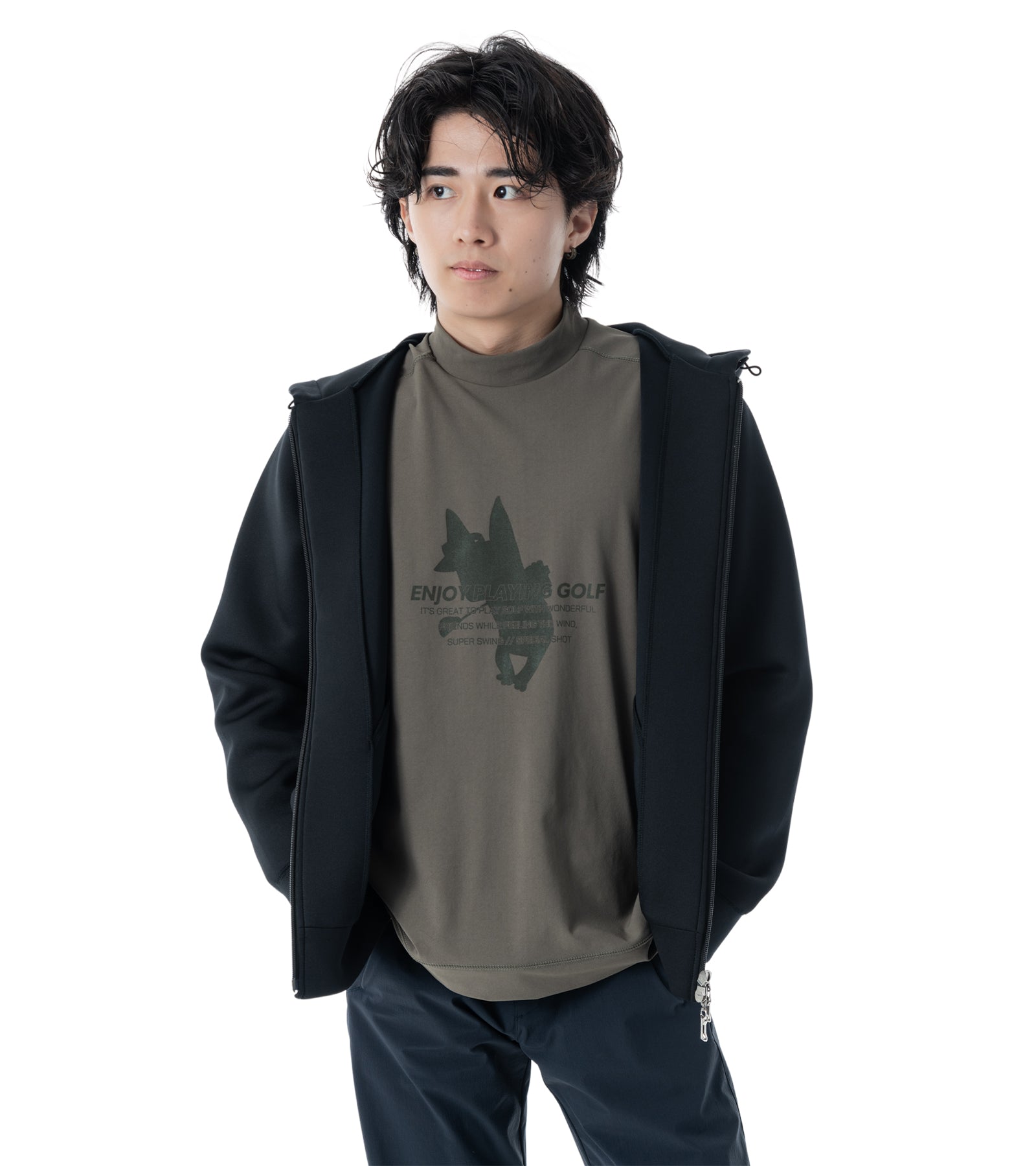 メンズワッペン切替フードパーカー