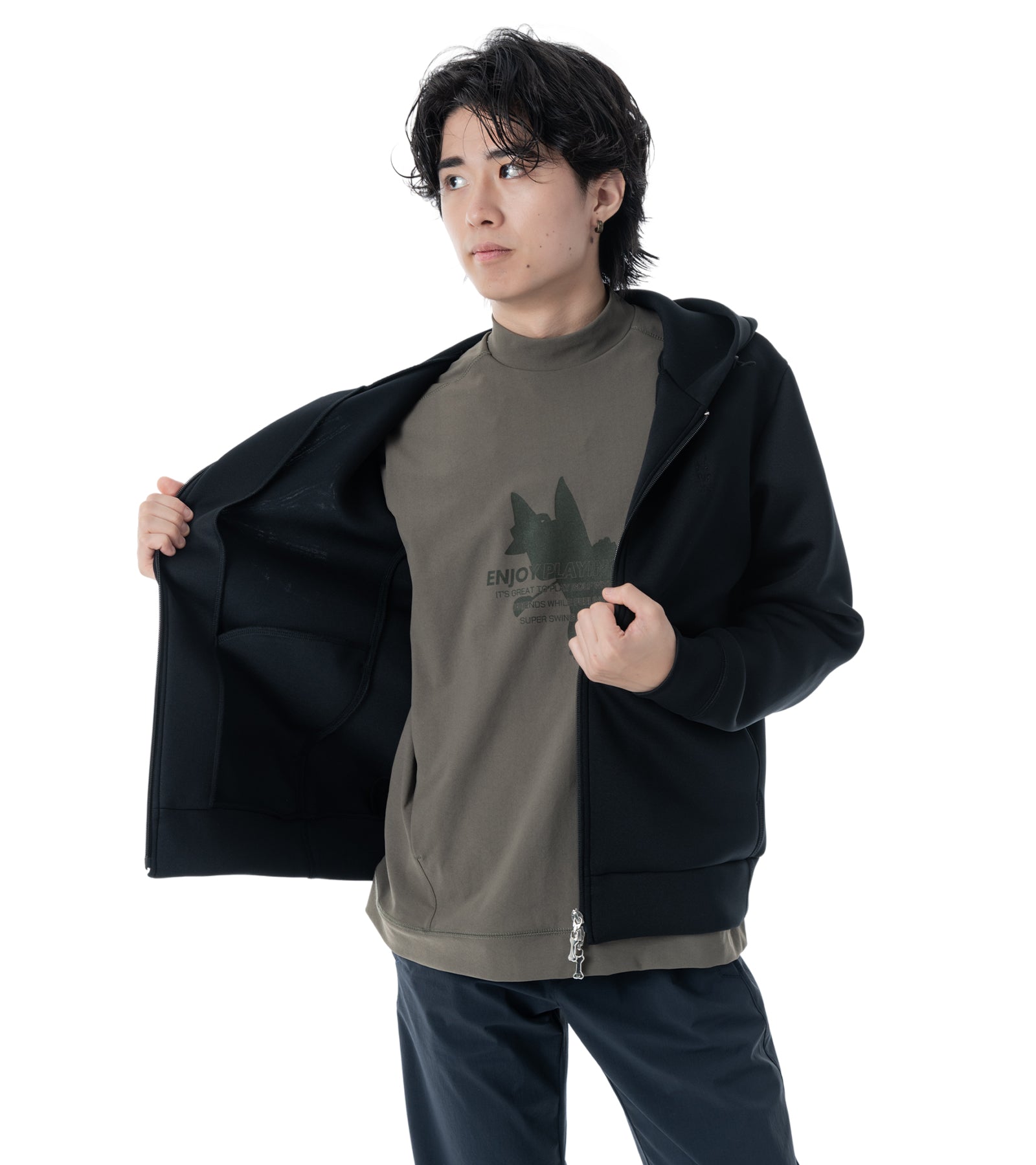 メンズワッペン切替フードパーカー