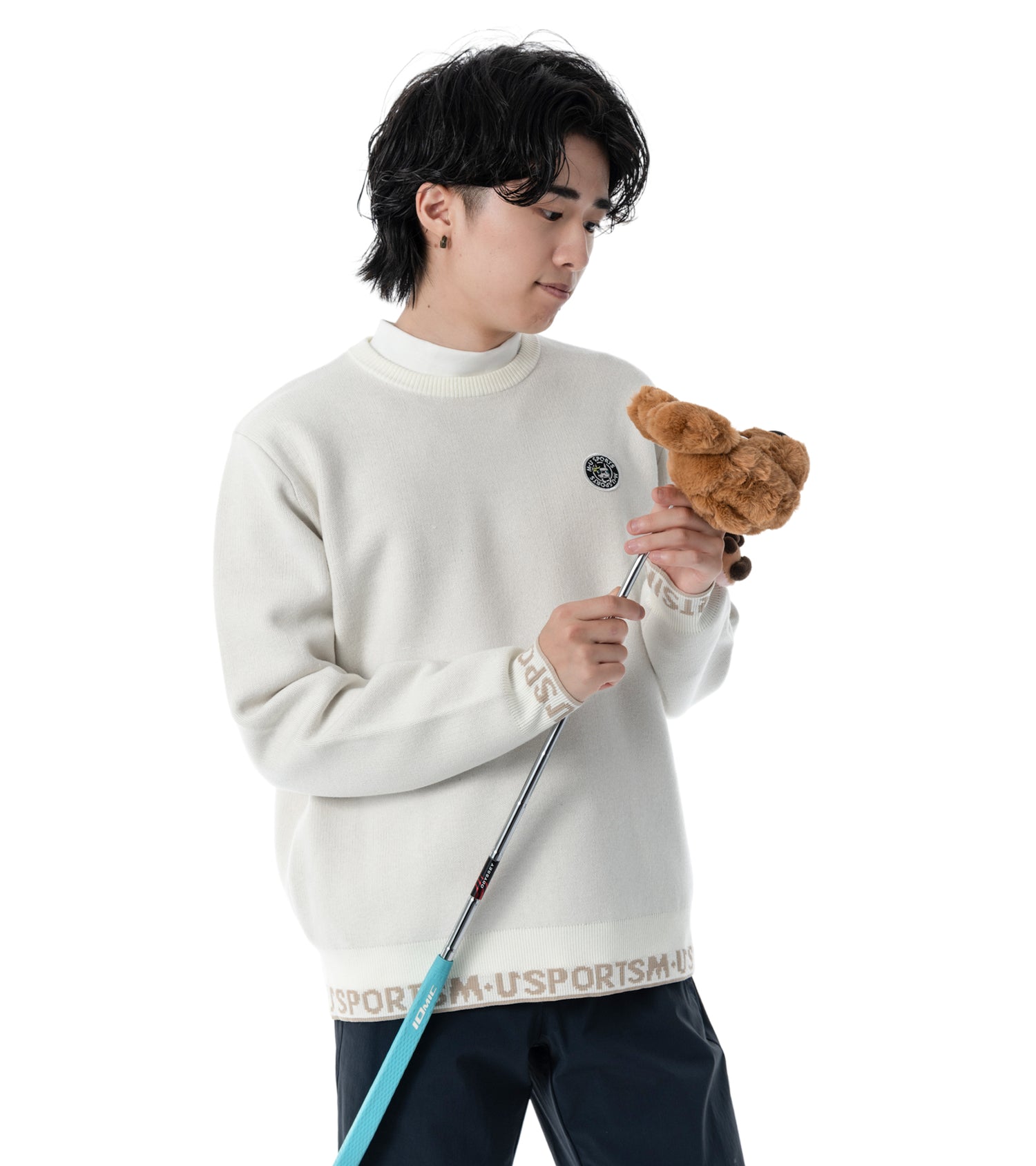 アーモスイングメンズインターシャニット