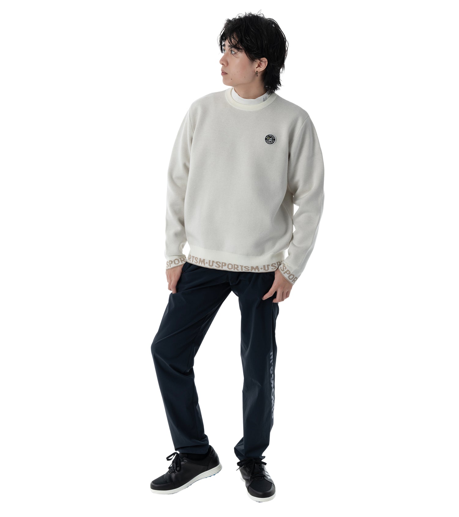 アーモスイングメンズインターシャニット