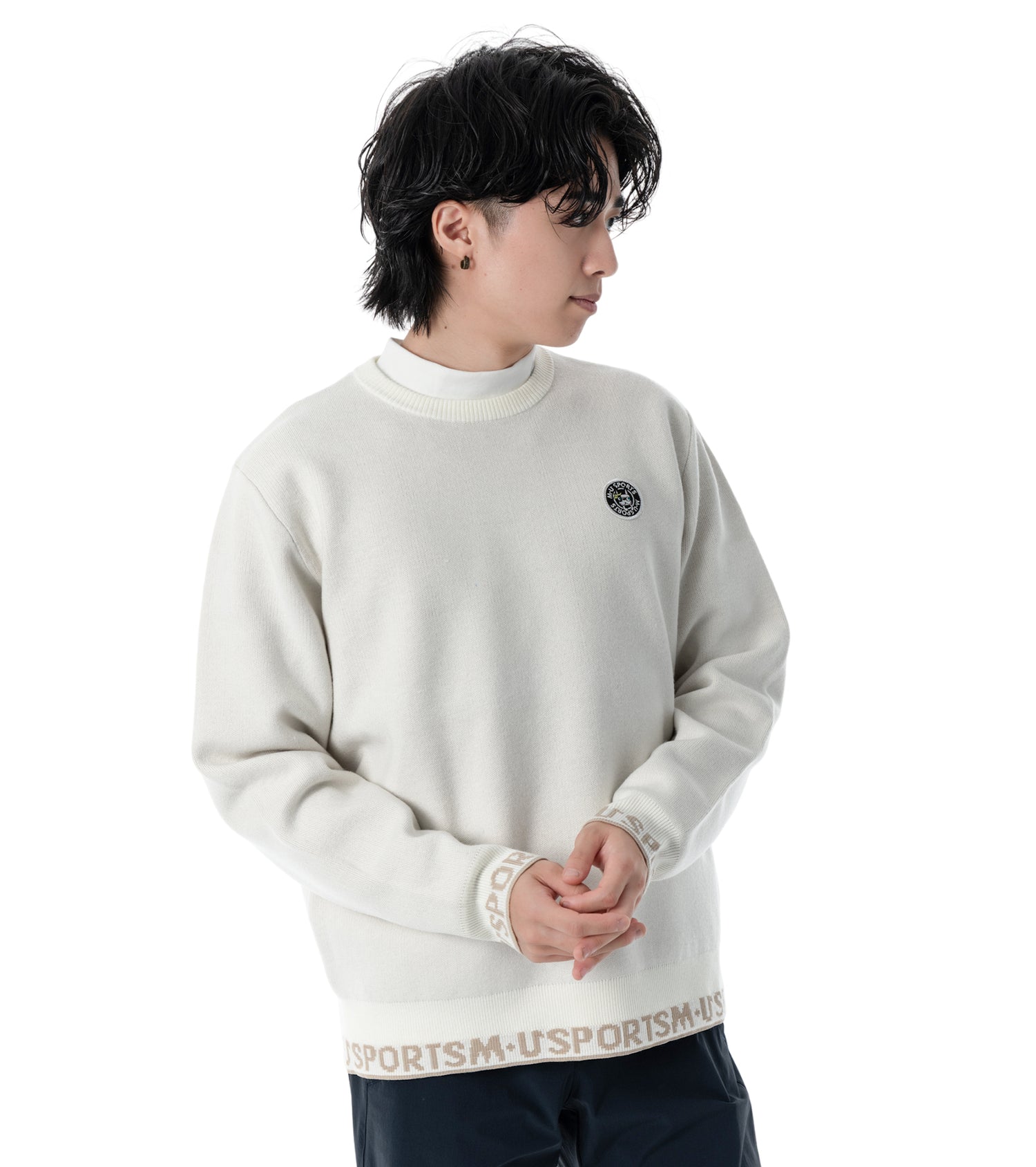 アーモスイングメンズインターシャニット