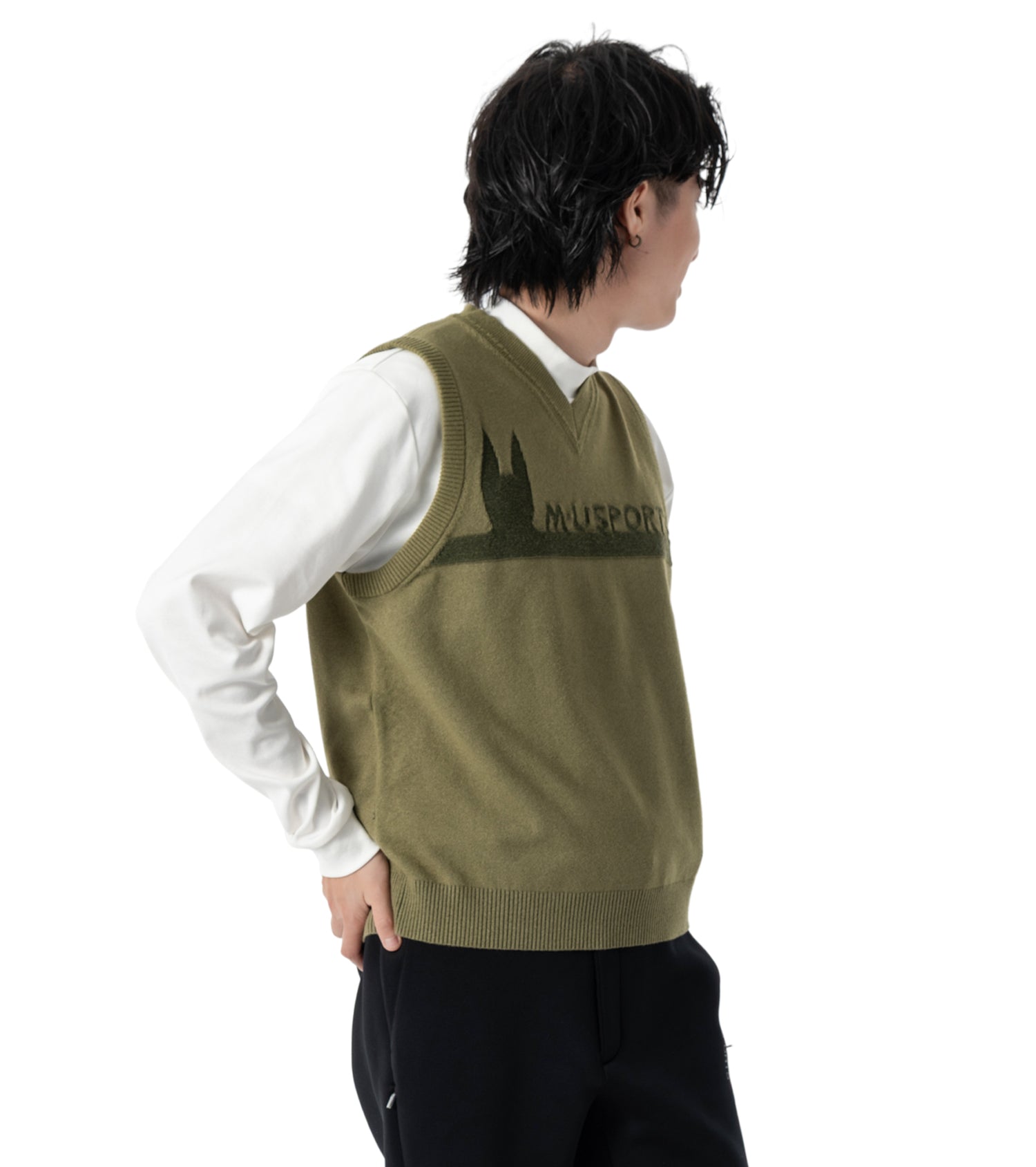 アーモ同色編み柄メンズベスト