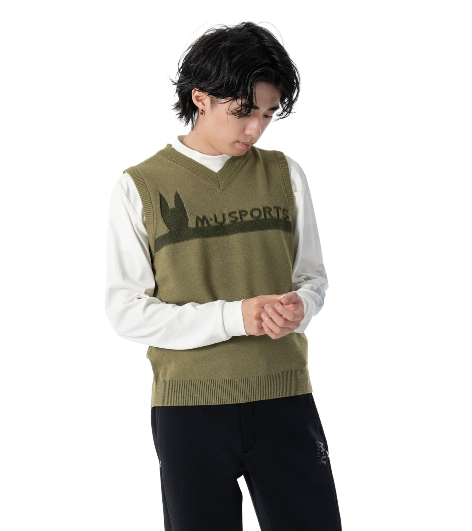 アーモ同色編み柄メンズベスト