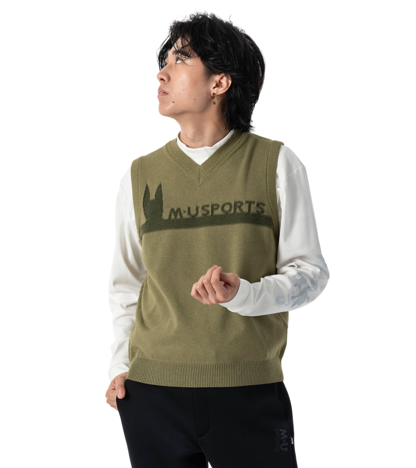 アーモ同色編み柄メンズベスト