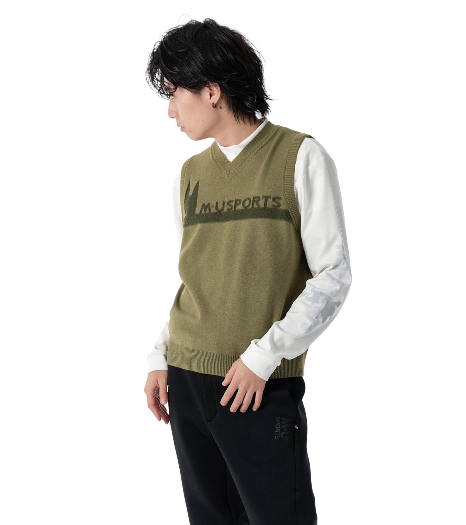 アーモ同色編み柄メンズベスト