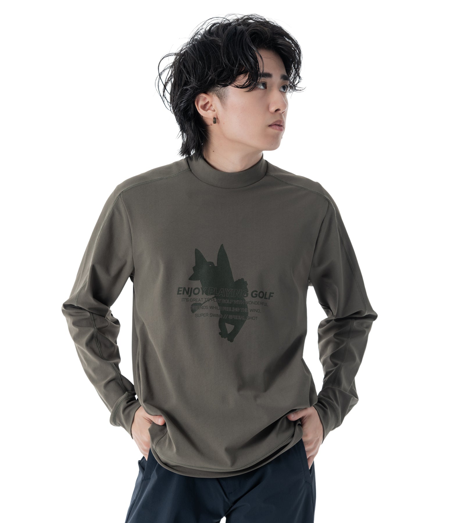 メンズアーモシルエット長袖モックネック