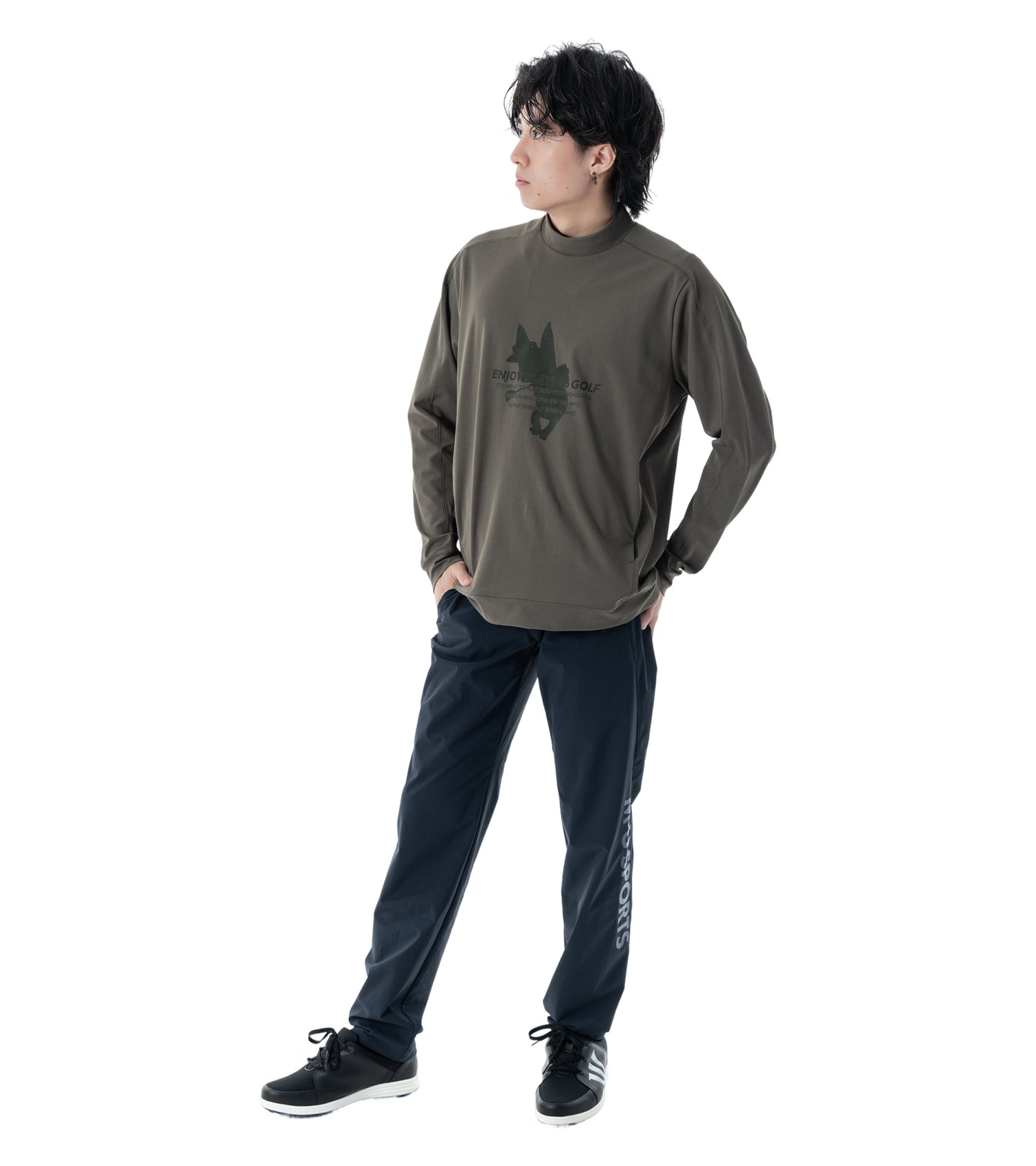 メンズアーモシルエット長袖モックネック