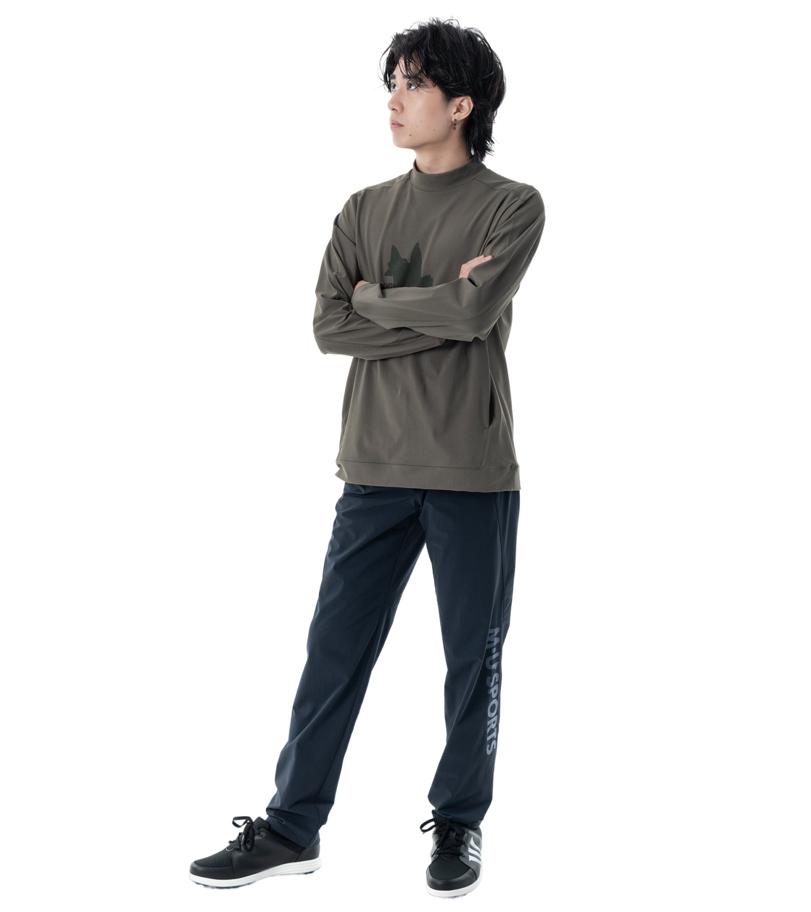 メンズアーモシルエット長袖モックネック