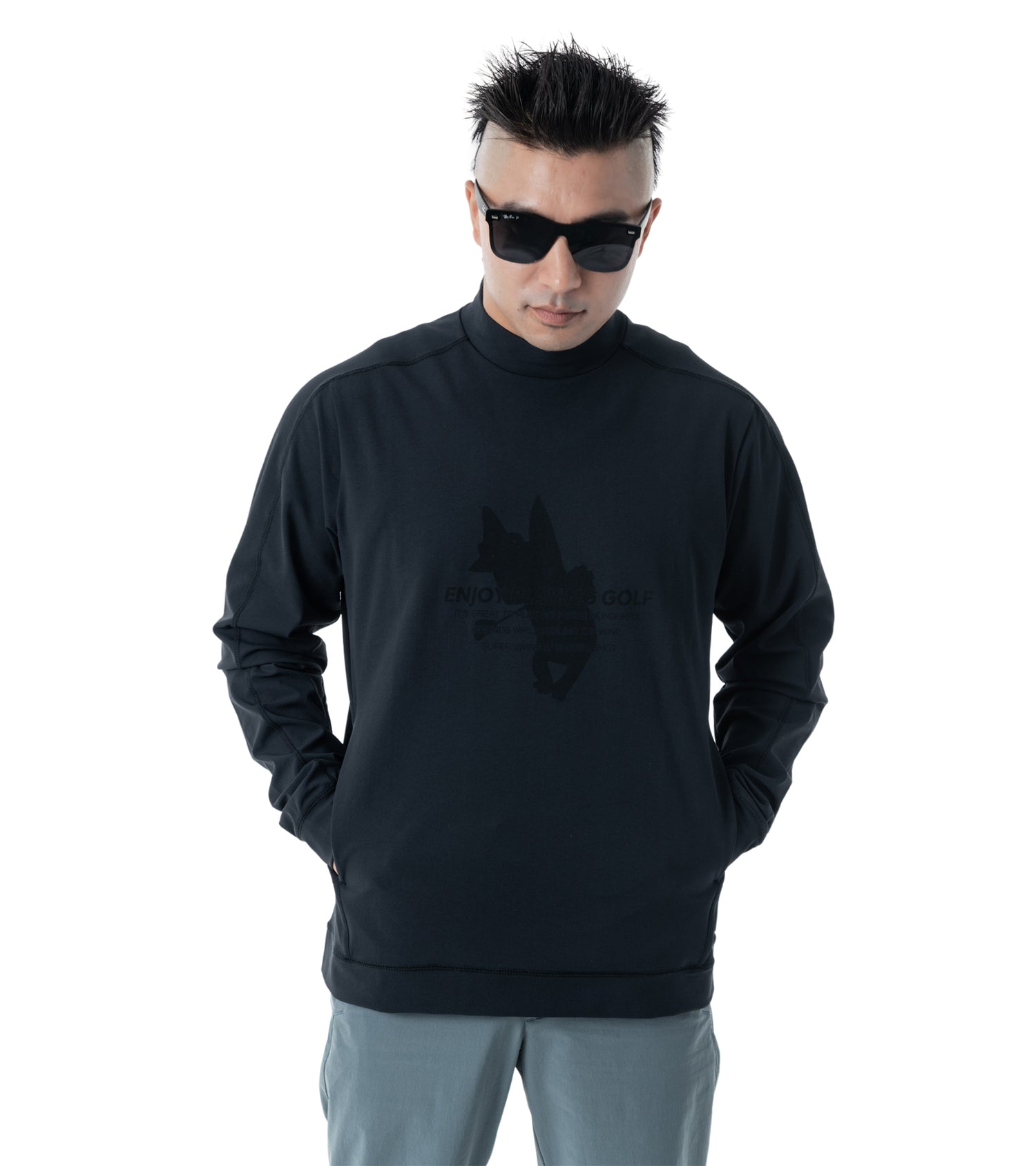 メンズアーモシルエット長袖モックネック