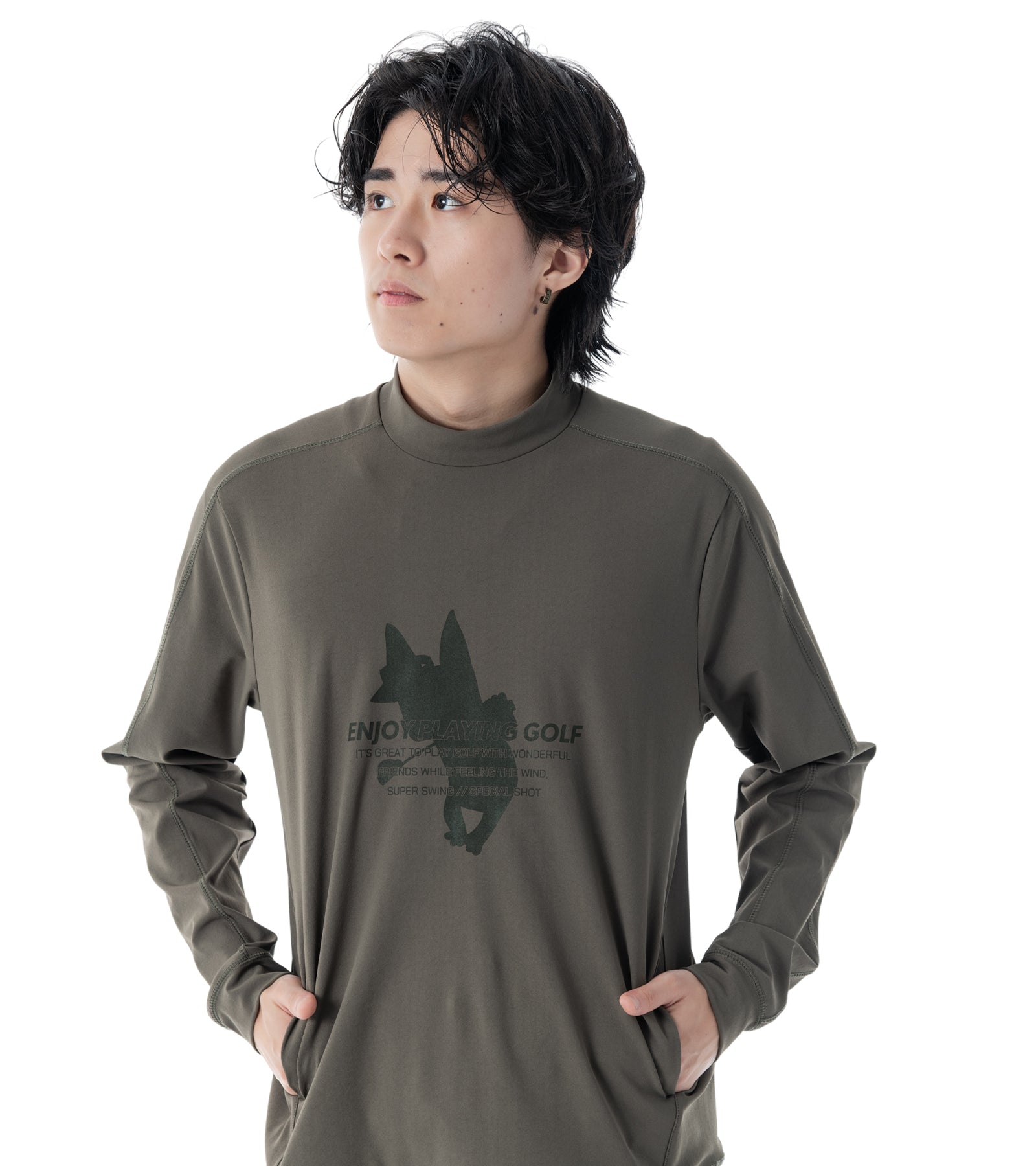 メンズアーモシルエット長袖モックネック