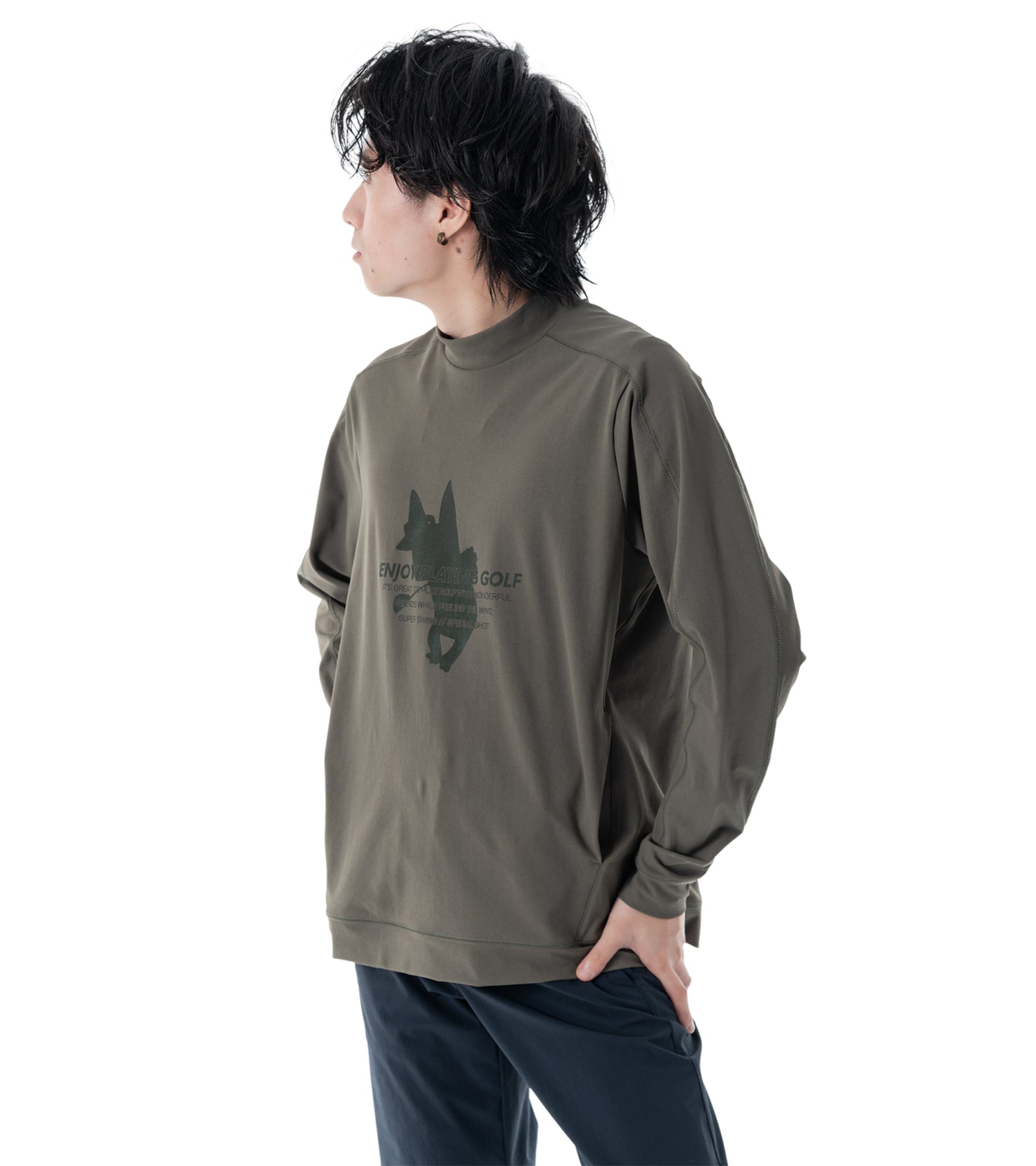 メンズアーモシルエット長袖モックネック