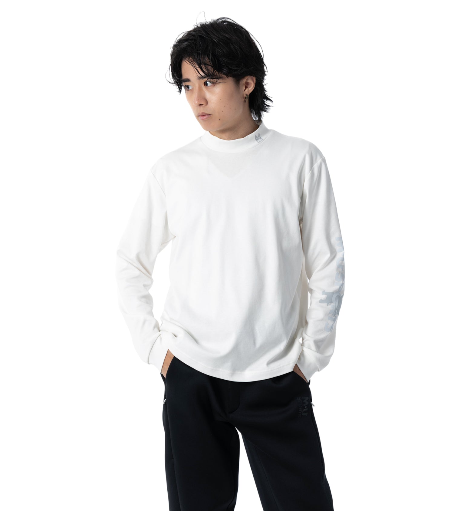 メンズ長袖モックネック