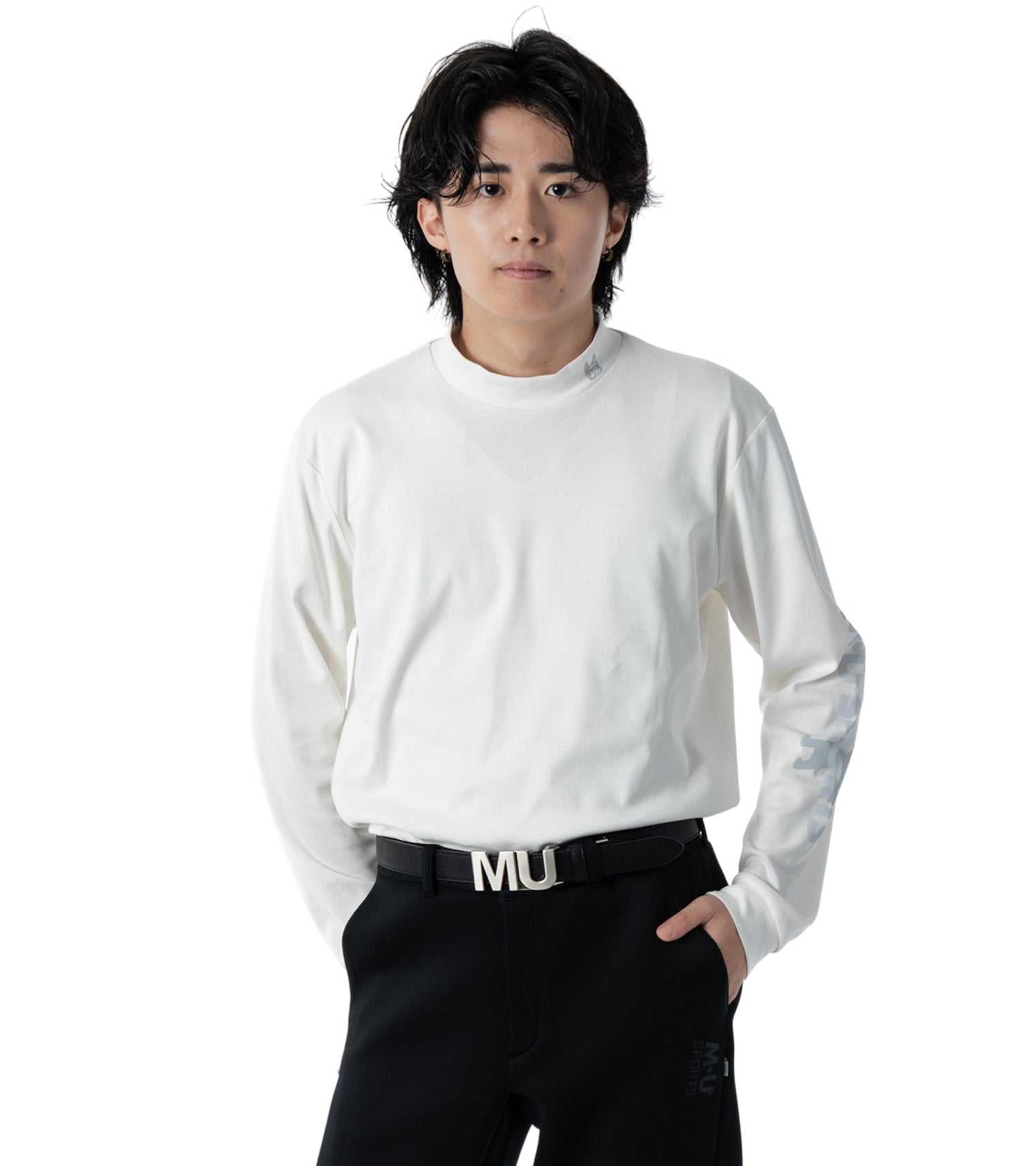 メンズ長袖モックネック