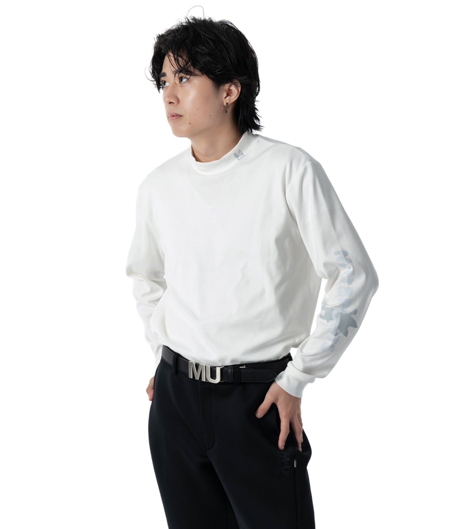 メンズ長袖モックネック