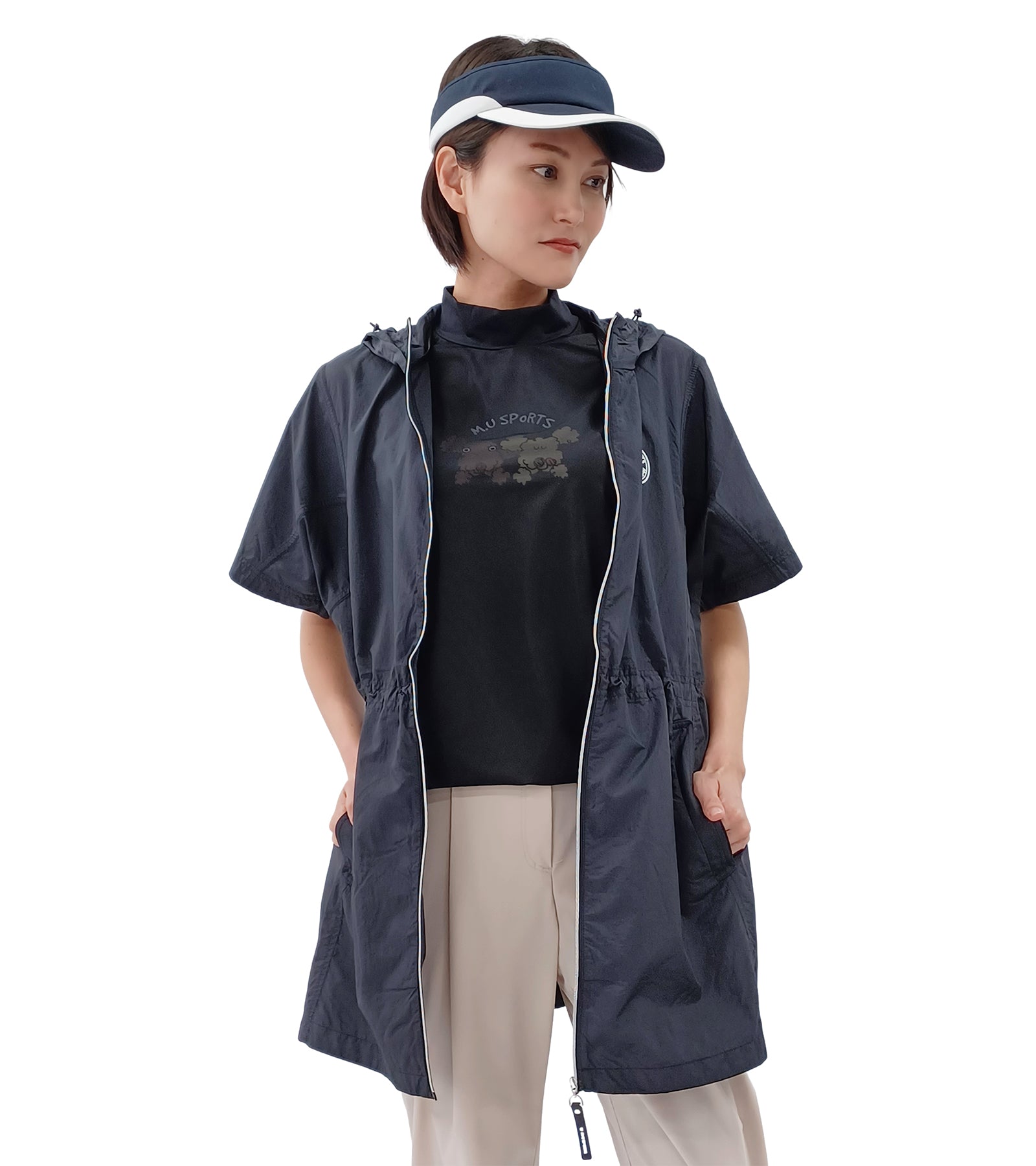 半袖モックネック2枚重ね風Tシャツ