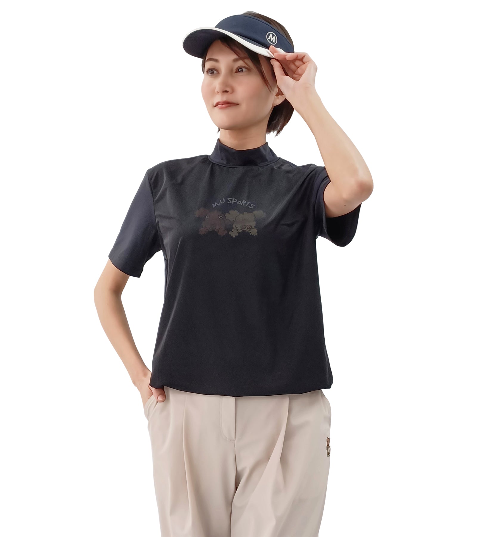 半袖モックネック2枚重ね風Tシャツ