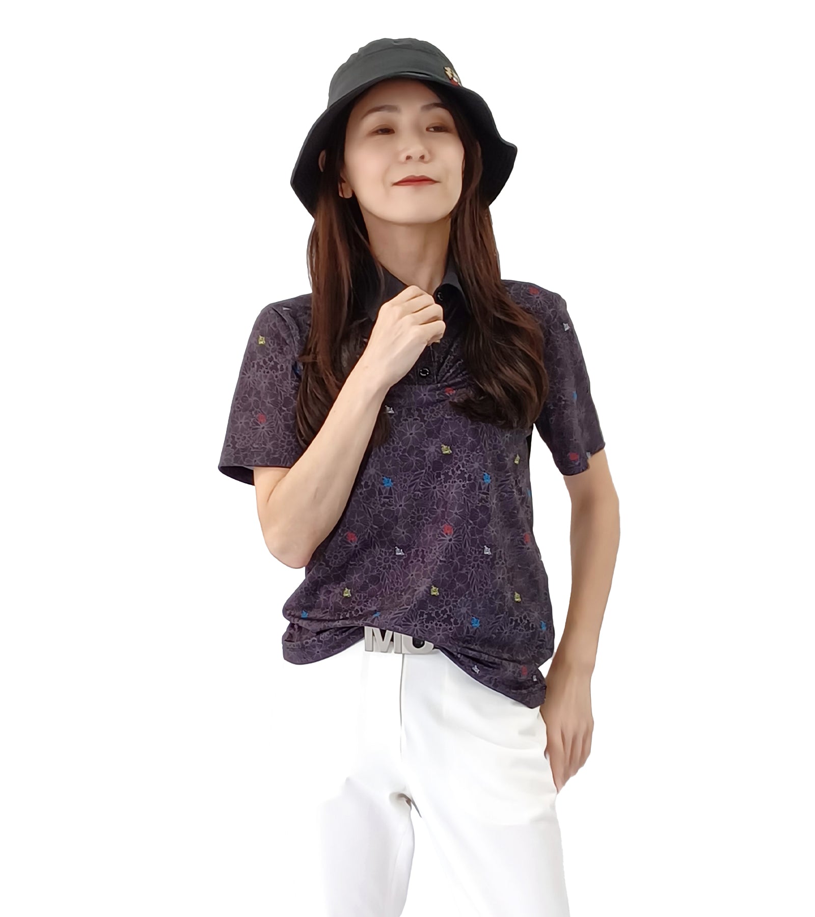 半袖ボタニカル柄シャツ