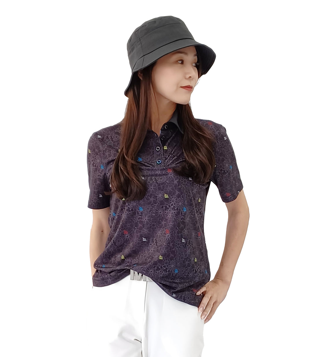 半袖ボタニカル柄シャツ