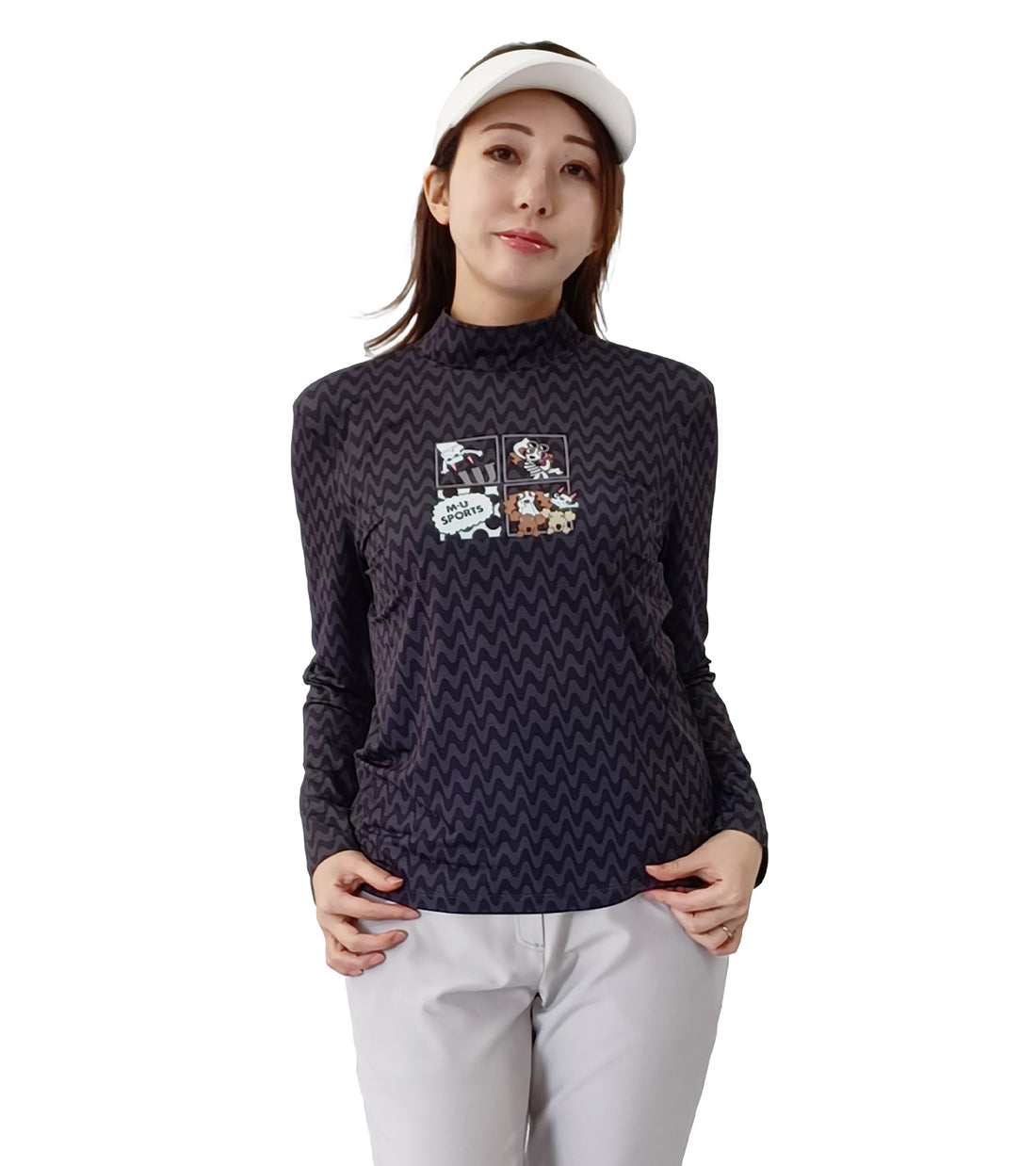 長袖モックネックアメコミ風レイヤーTシャツ