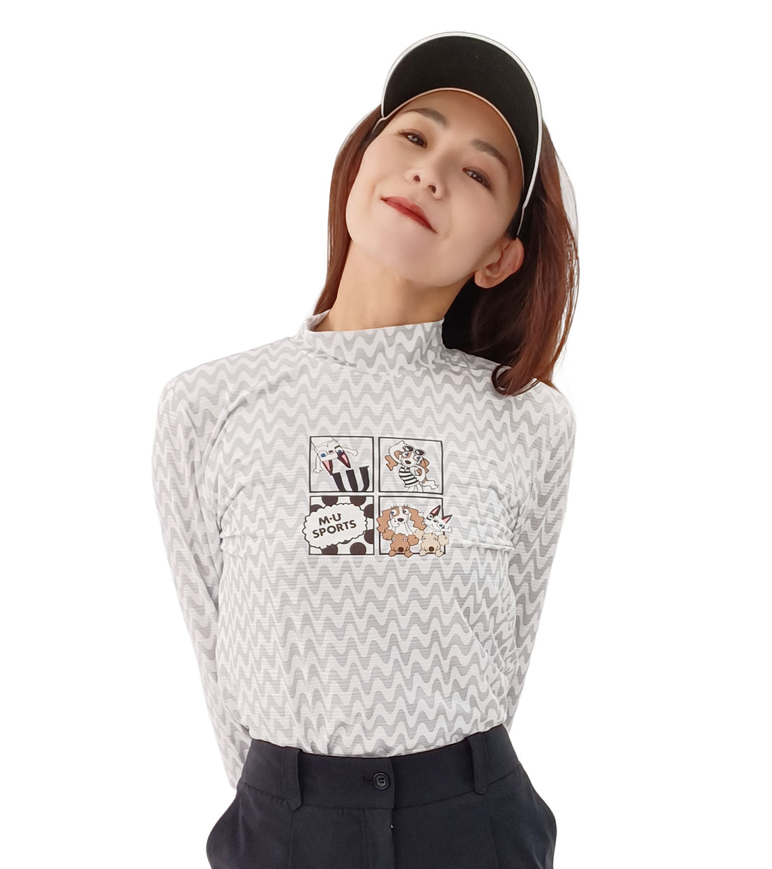 長袖モックネックアメコミ風レイヤーTシャツ