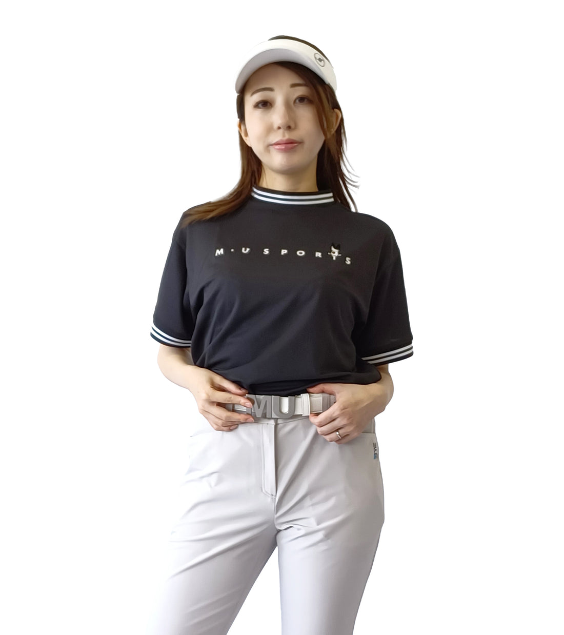 半袖モックネックロゴTシャツ