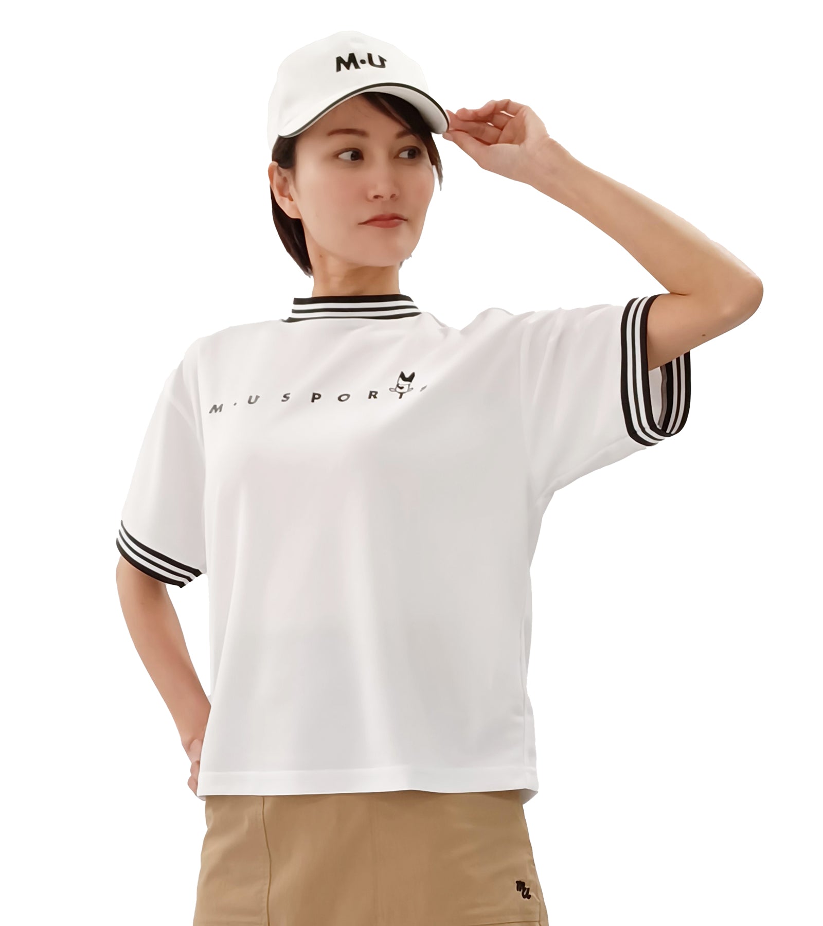 半袖モックネックロゴTシャツ