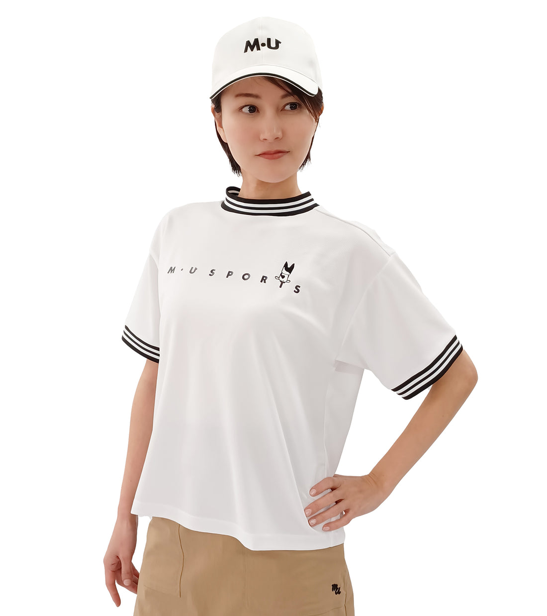 半袖モックネックロゴTシャツ