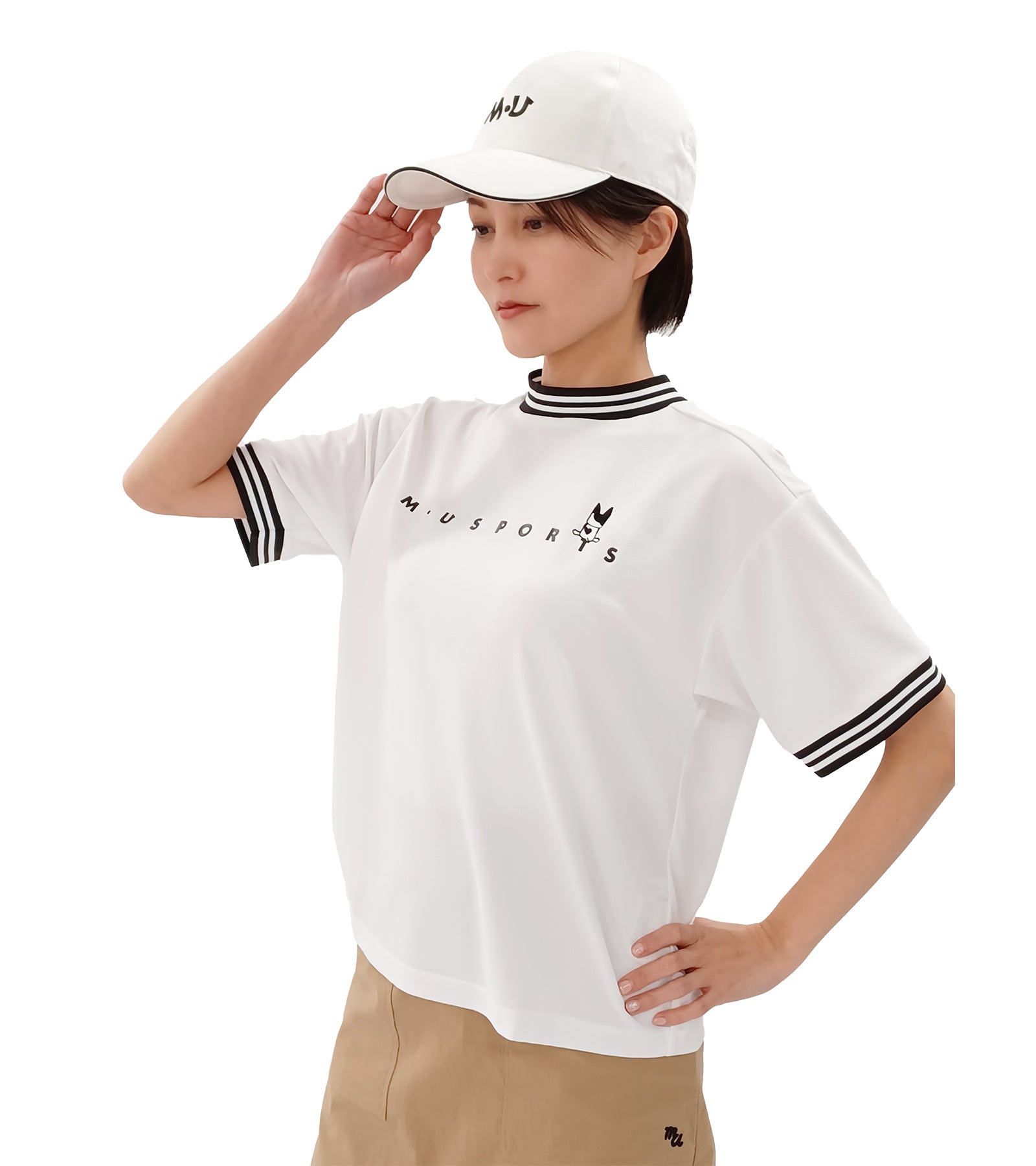 半袖モックネックロゴTシャツ