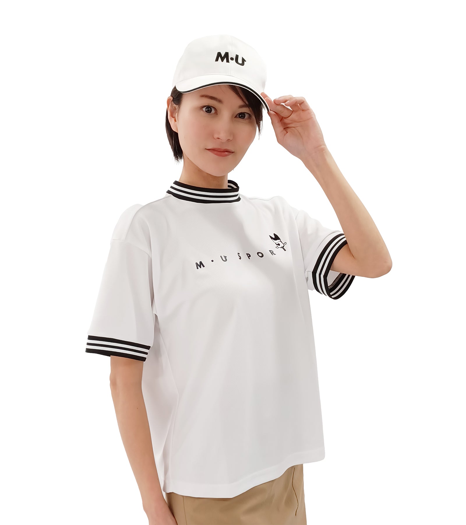半袖モックネックロゴTシャツ
