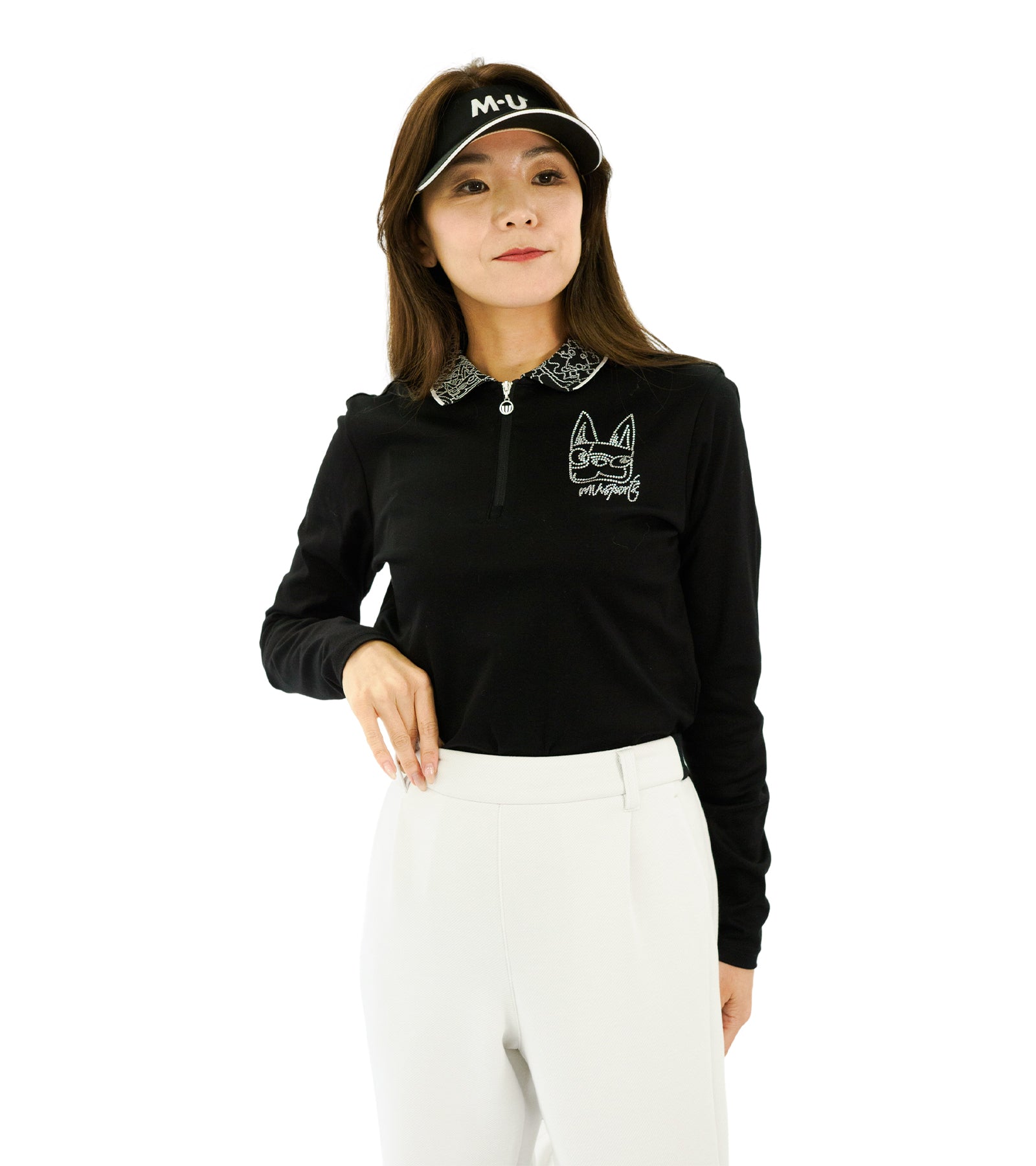 ジャガード衿ジップアップシャツ