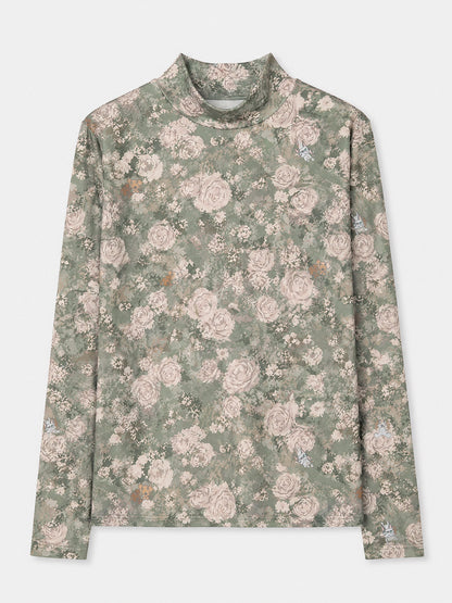 花柄モックネックTシャツ
