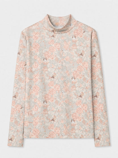 花柄モックネックTシャツ