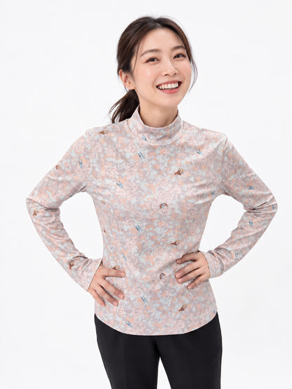 花柄モックネックTシャツ