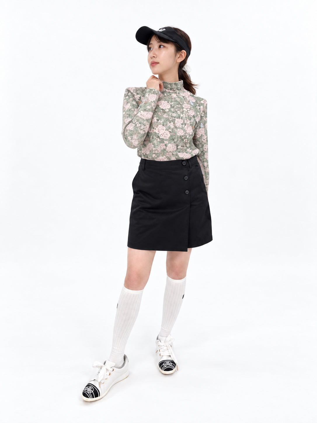 花柄モックネックTシャツ