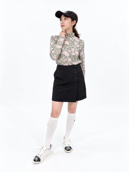 花柄モックネックTシャツ