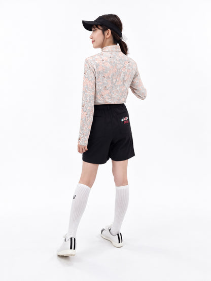 花柄モックネックTシャツ